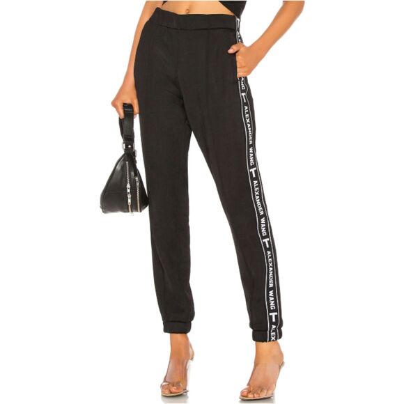 Alexander Wang Logo Tape Track Pants Women’s Size Small Black Sleek Jogger Style - Picture 1 of 9